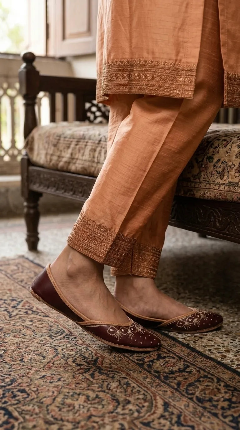 Maroon Leather Khussa For Ladies EC8936