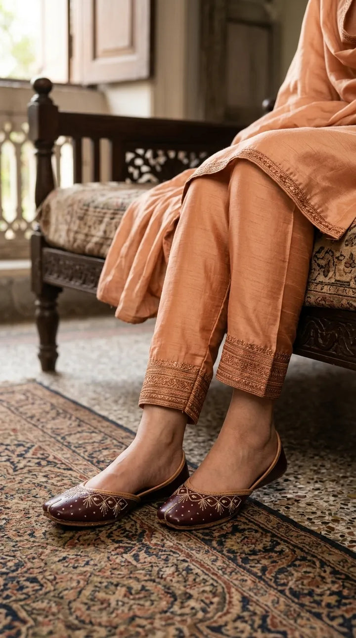Maroon Leather Khussa For Ladies EC8936
