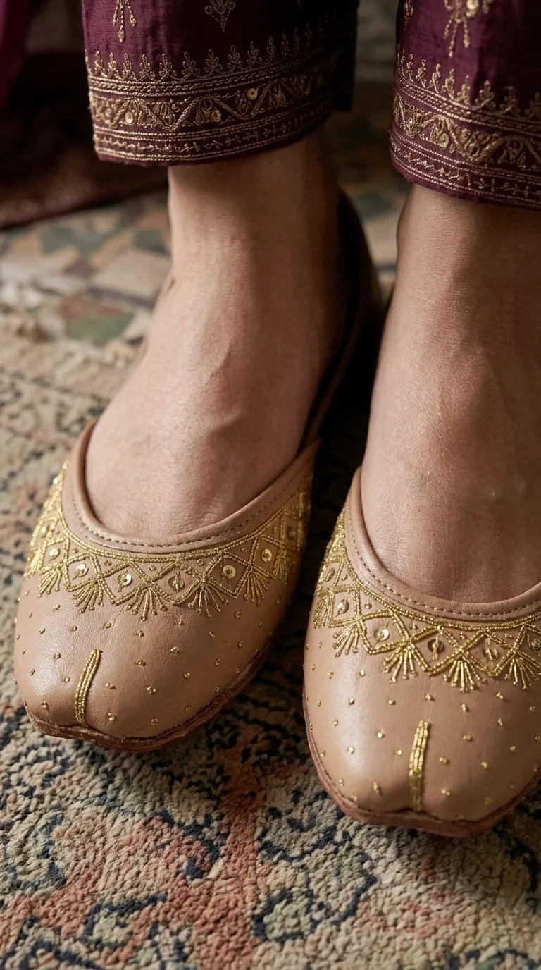 Fawn Leather Khussa For Ladies EC8936