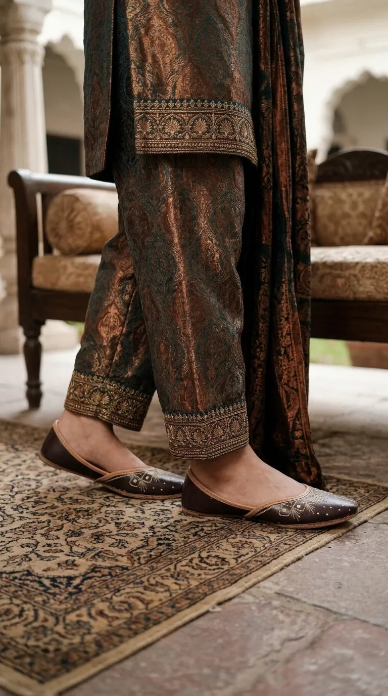 Coffee Leather Khussa For Ladies EC8936
