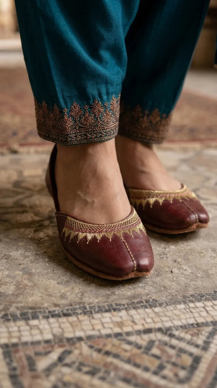 Maroon Leather Khussa For Ladies EC8937