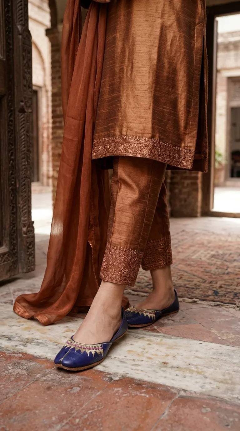 Blue Leather Khussa For Ladies EC8937