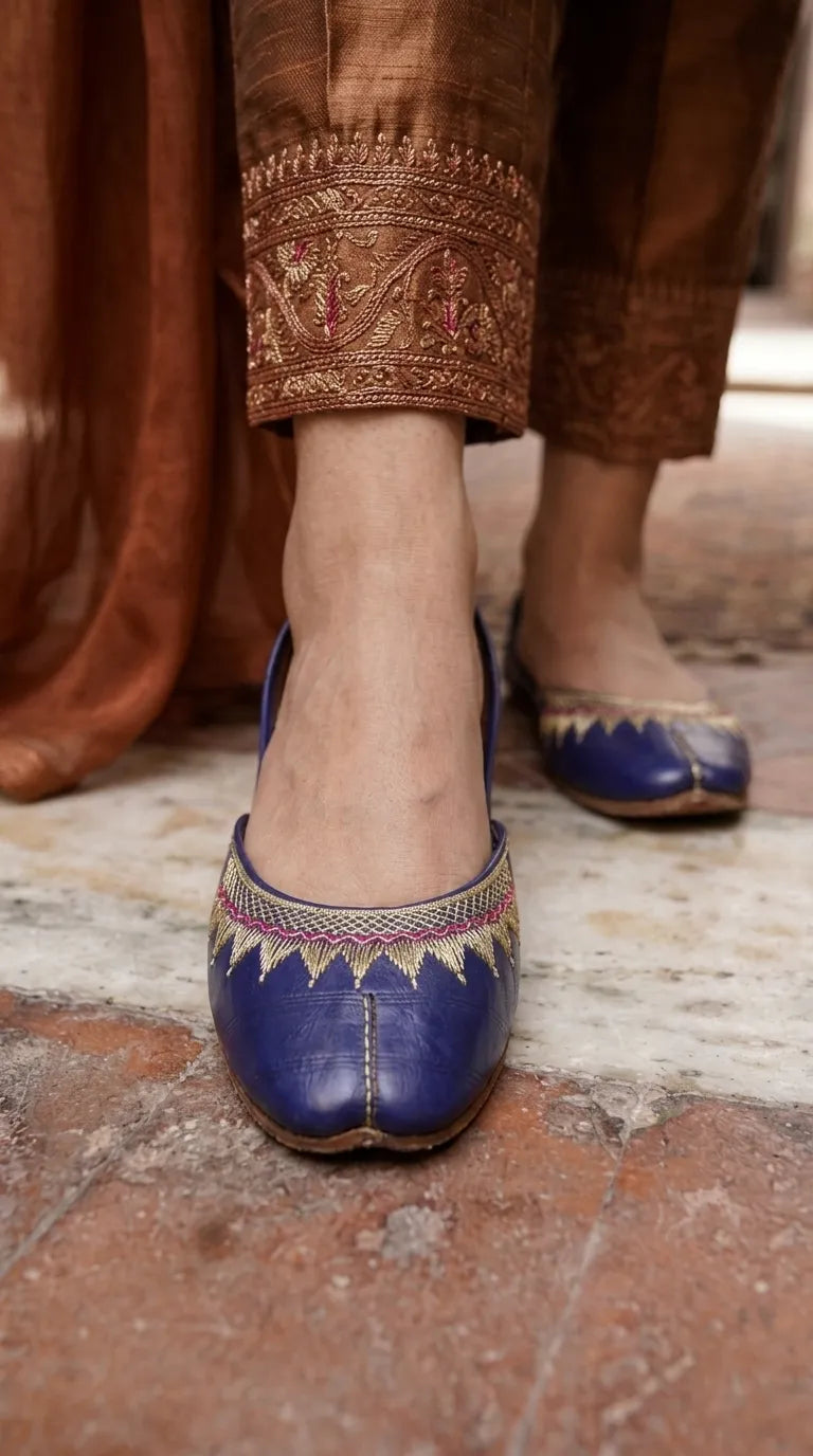 Blue Leather Khussa For Ladies EC8937