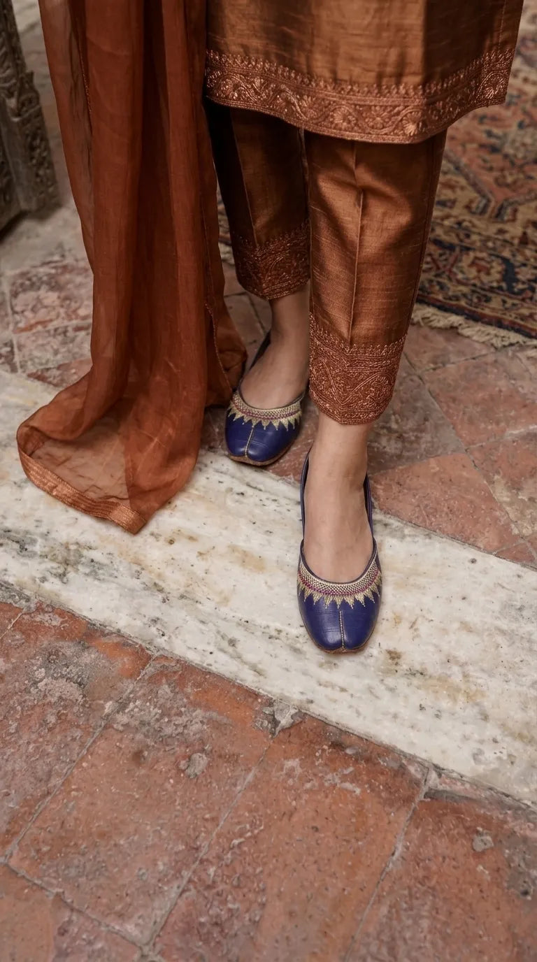 Blue Leather Khussa For Ladies EC8937