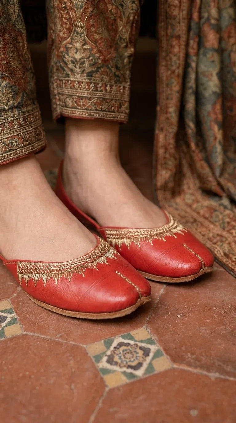 Red Leather Khussa For Ladies EC8937