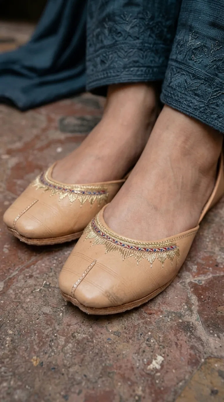 Fawn Leather Khussa For Ladies EC8937