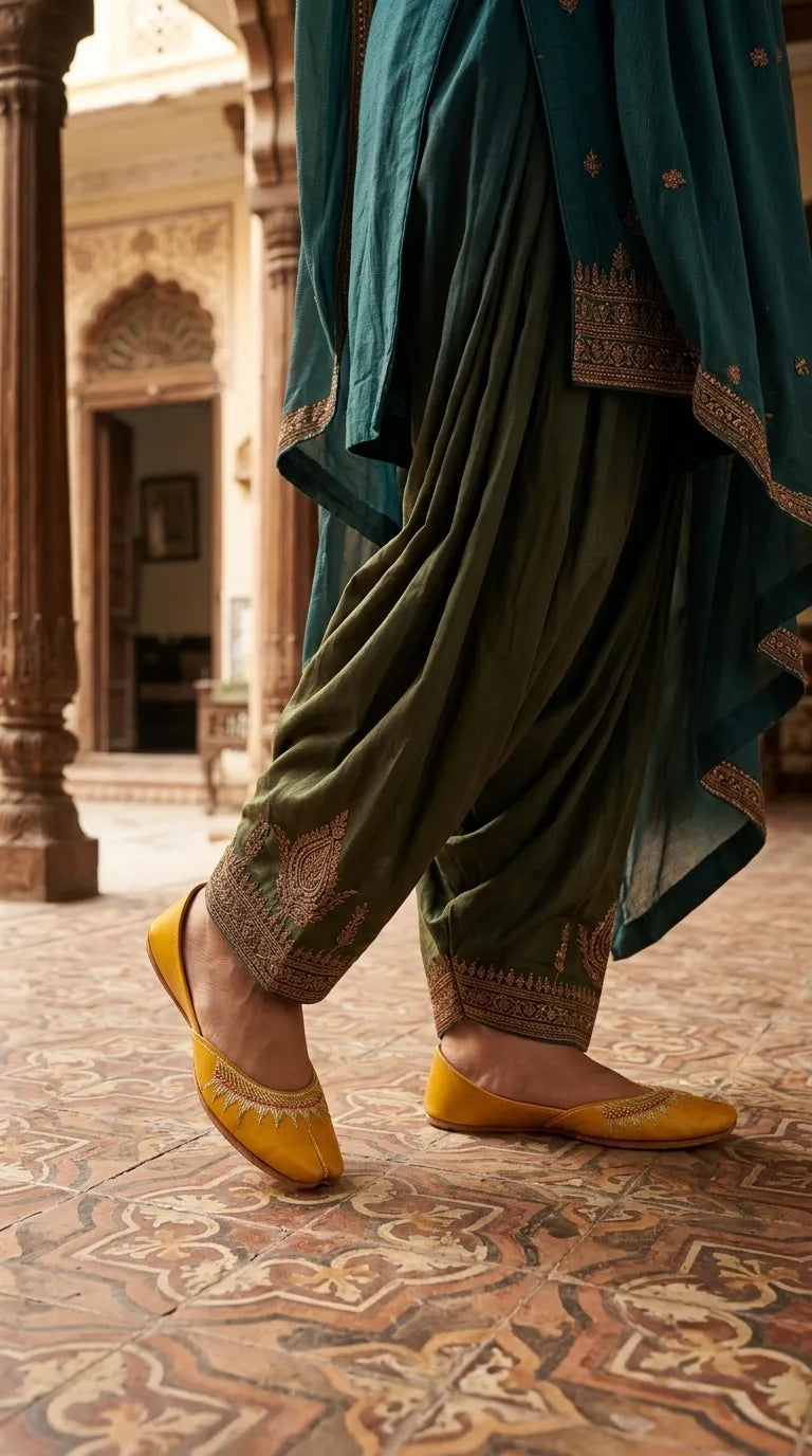 Yellow Leather Khussa For Ladies EC8937