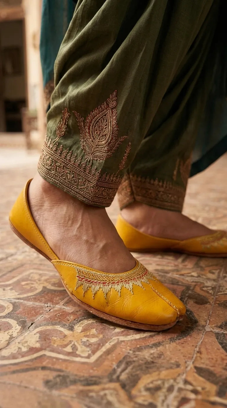Yellow Leather Khussa For Ladies EC8937