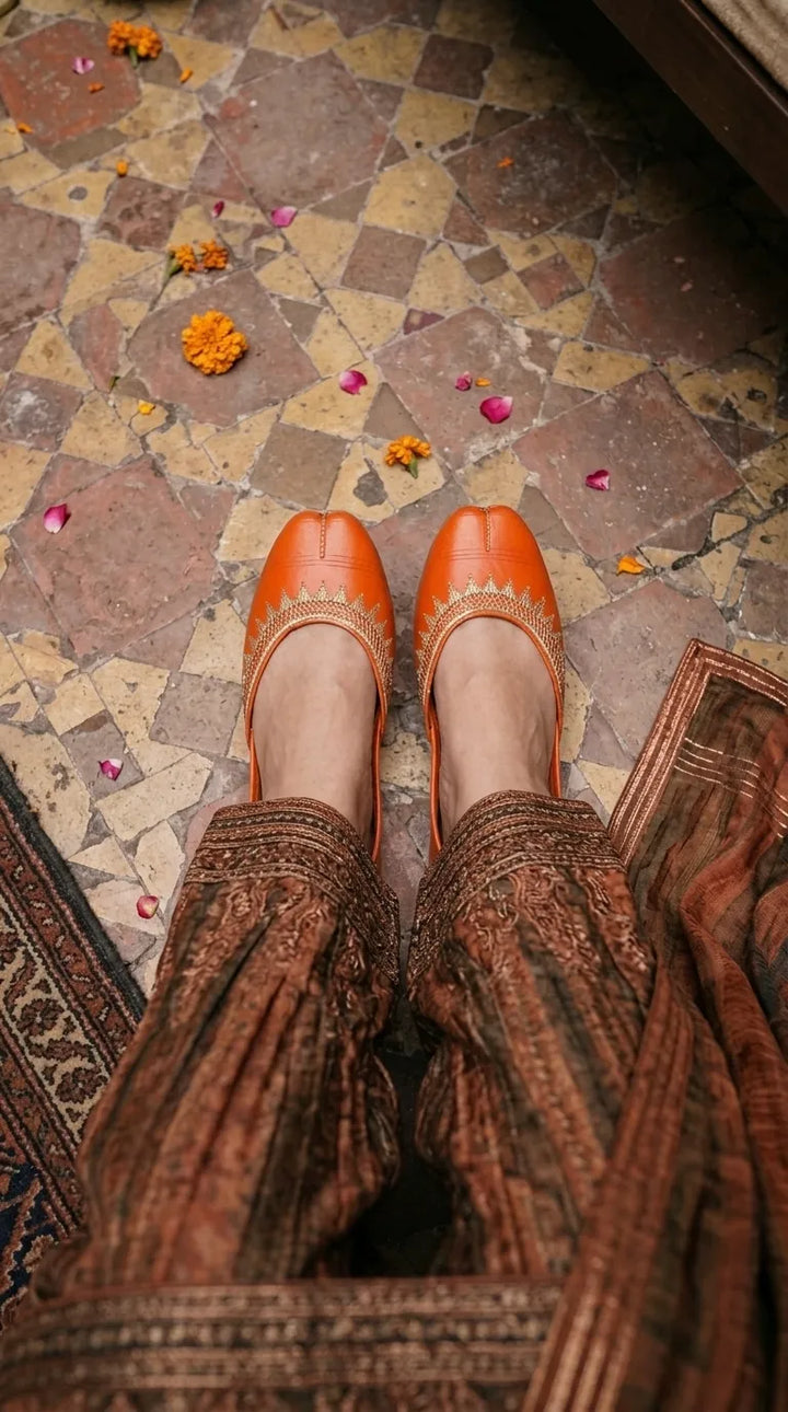 Orange Leather Khussa For Ladies EC8937