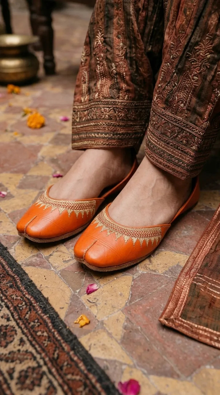 Orange Leather Khussa For Ladies EC8937