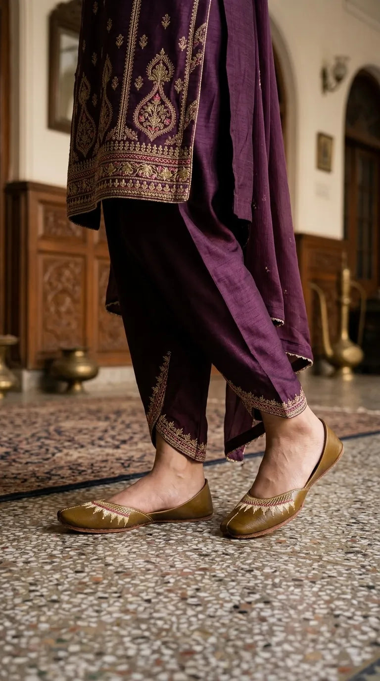Mehndi Leather Khussa For Ladies EC8937