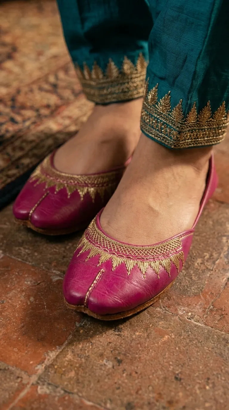 Skpink Leather Khussa For Ladies EC8937