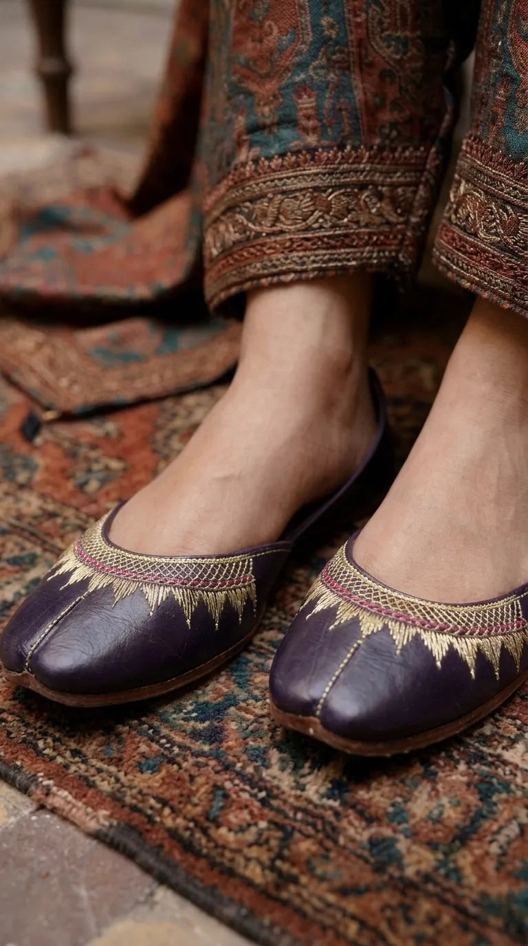 Purple Leather Khussa For Ladies EC8937