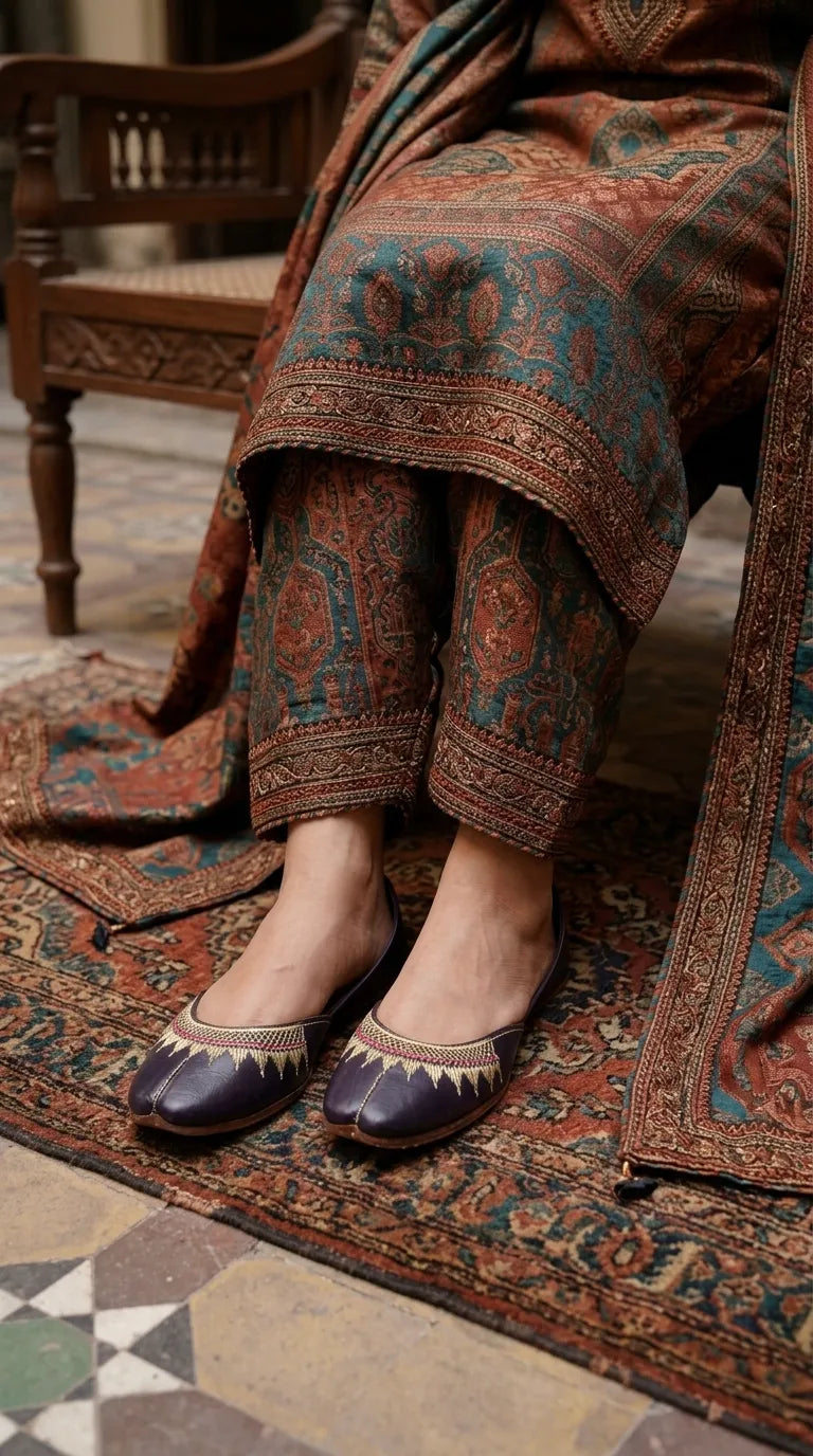Purple Leather Khussa For Ladies EC8937