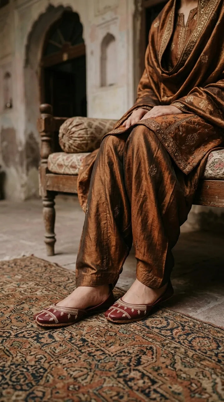 Maroon Leather Khussa For Ladies EC8938