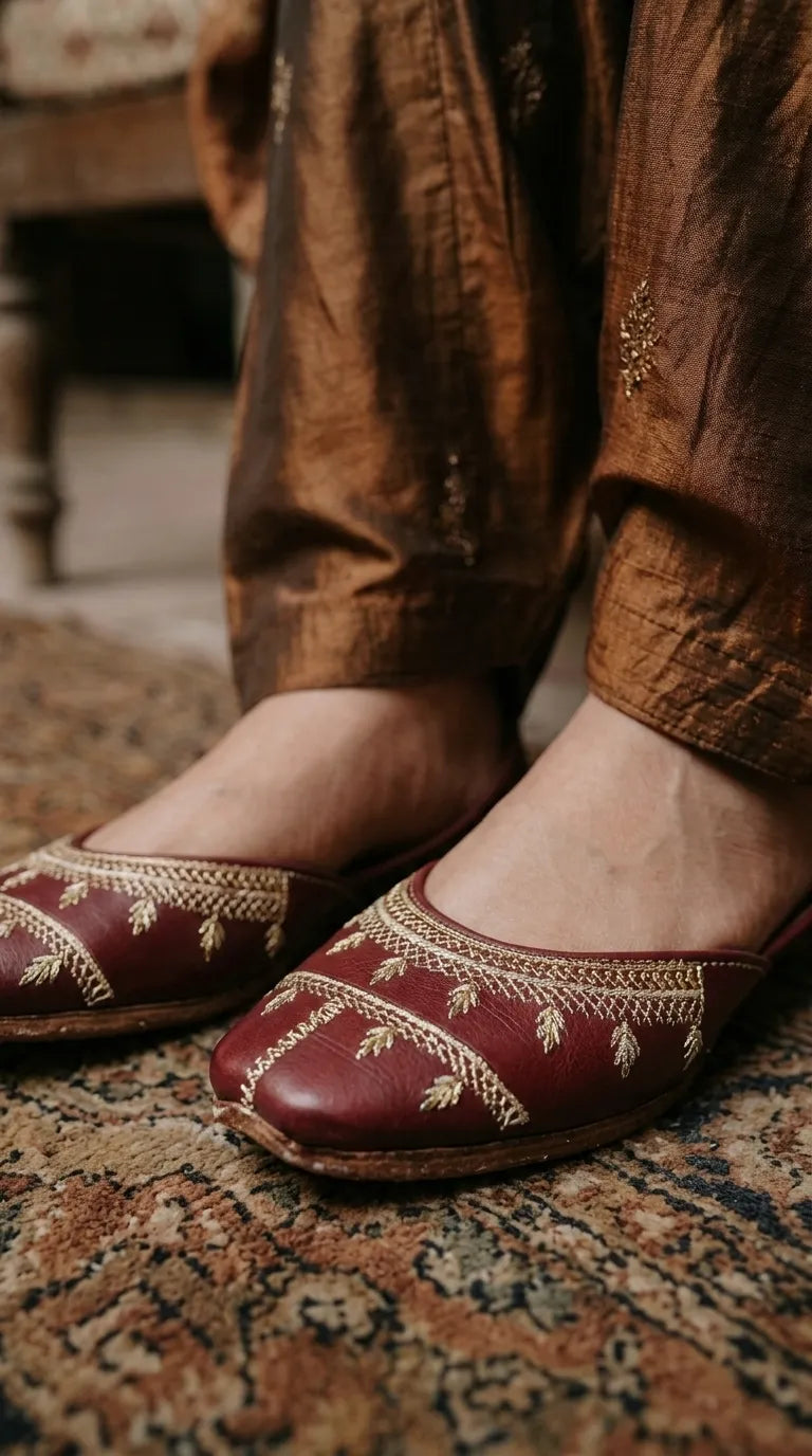 Maroon Leather Khussa For Ladies EC8938