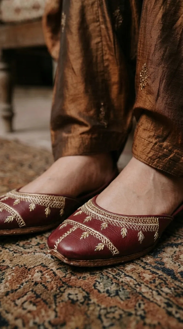 Maroon Leather Khussa For Ladies EC8938