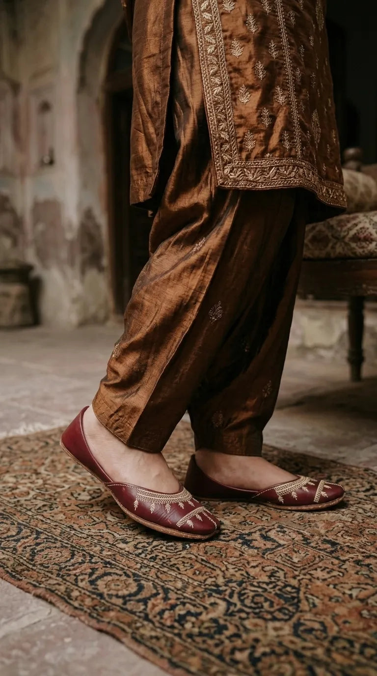 Maroon Leather Khussa For Ladies EC8938