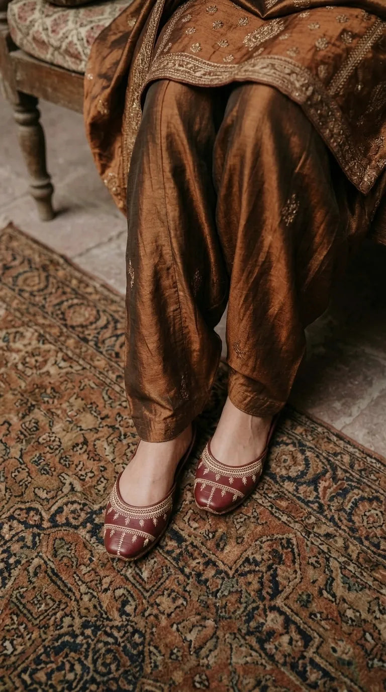 Maroon Leather Khussa For Ladies EC8938