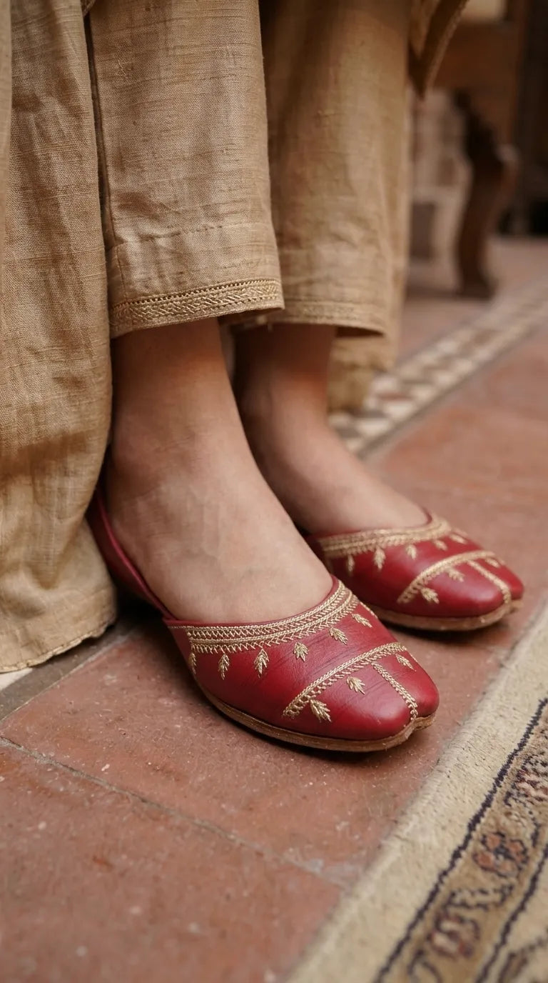 Red Leather Khussa For Ladies EC8938