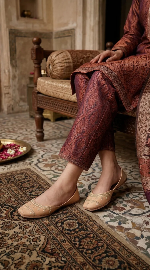 Fawn Leather Khussa For Ladies EC8938
