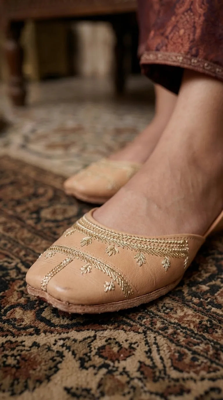 Fawn Leather Khussa For Ladies EC8938