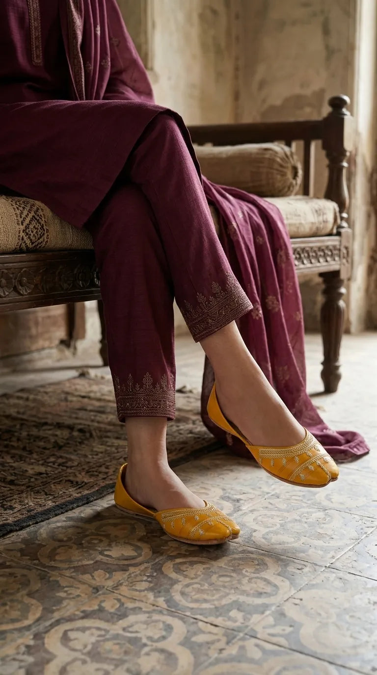 Yellow Leather Khussa For Ladies EC8938