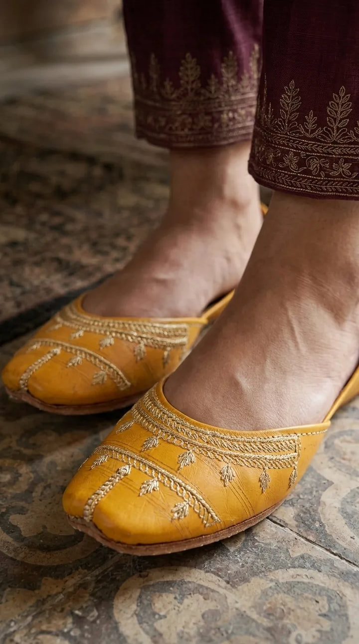 Yellow Leather Khussa For Ladies EC8938