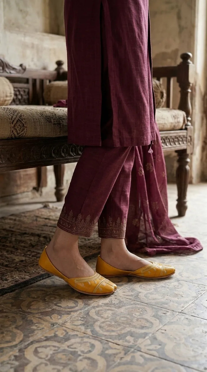 Yellow Leather Khussa For Ladies EC8938
