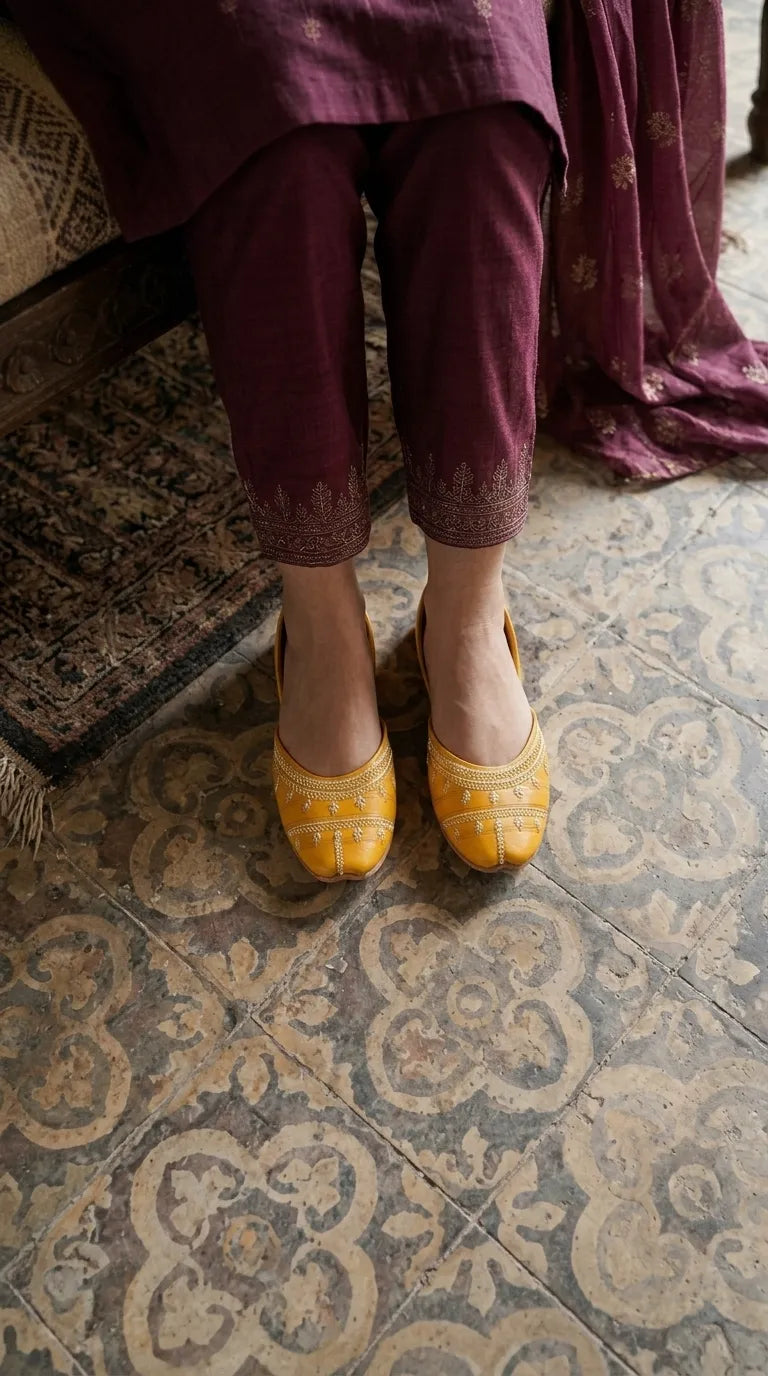 Yellow Leather Khussa For Ladies EC8938