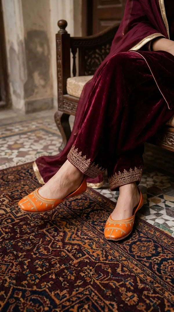 Orange Leather Khussa For Ladies EC8938