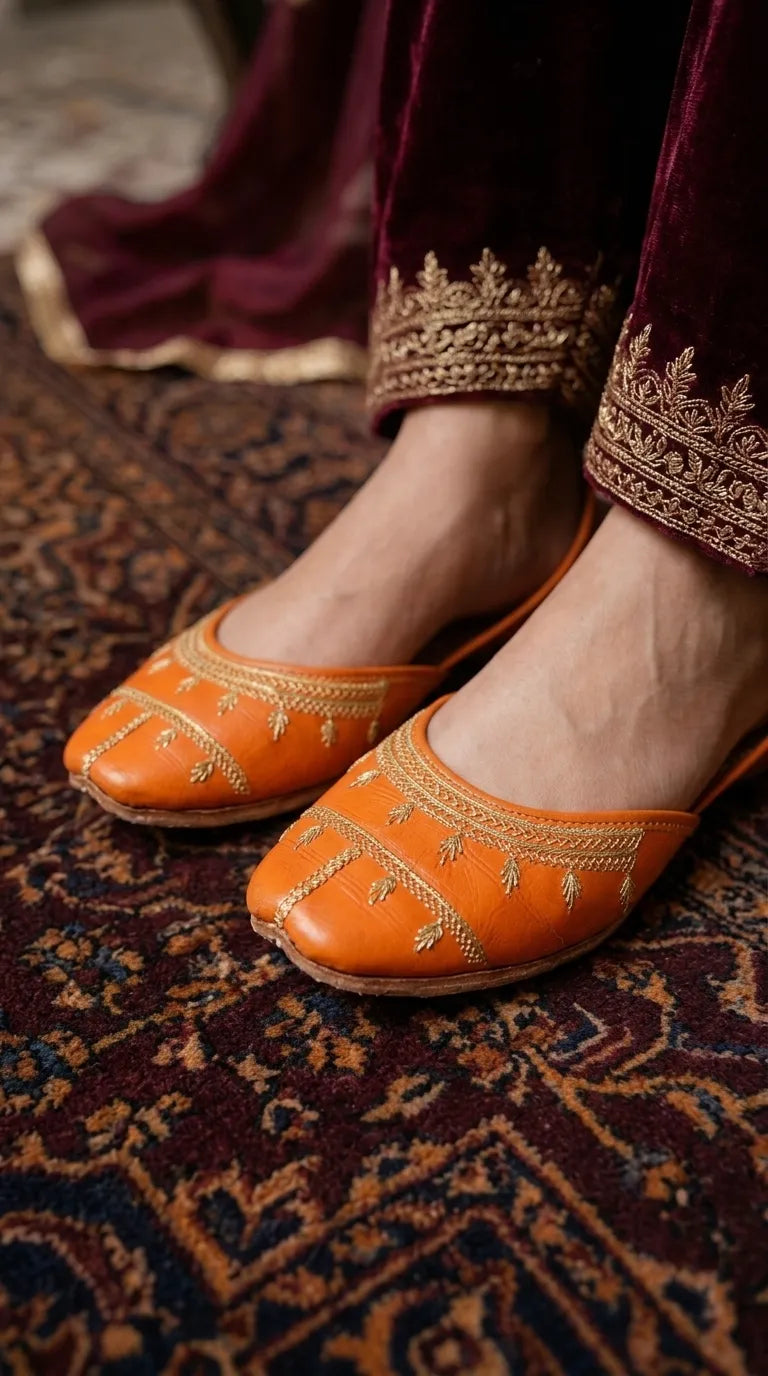 Orange Leather Khussa For Ladies EC8938