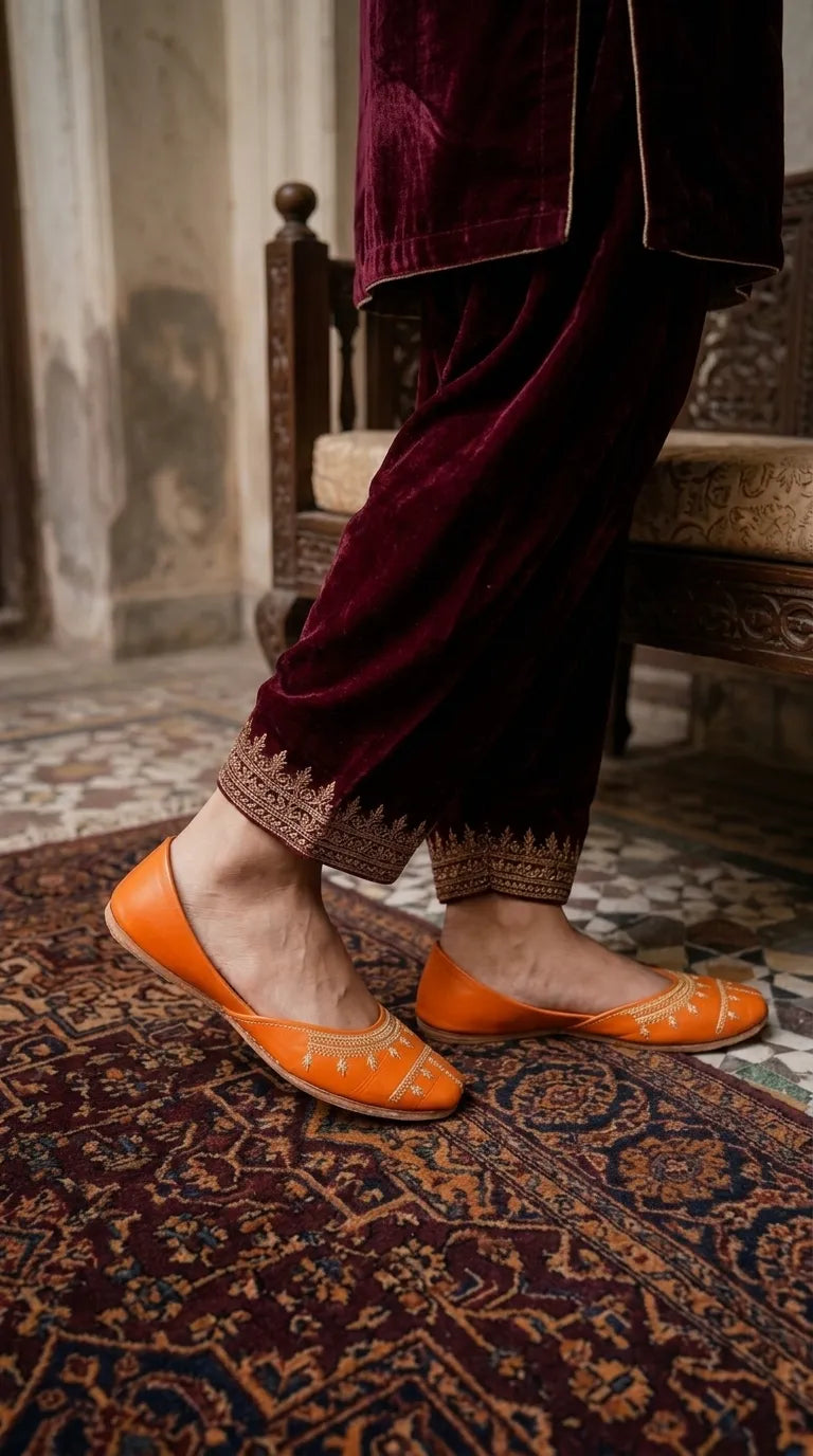 Orange Leather Khussa For Ladies EC8938