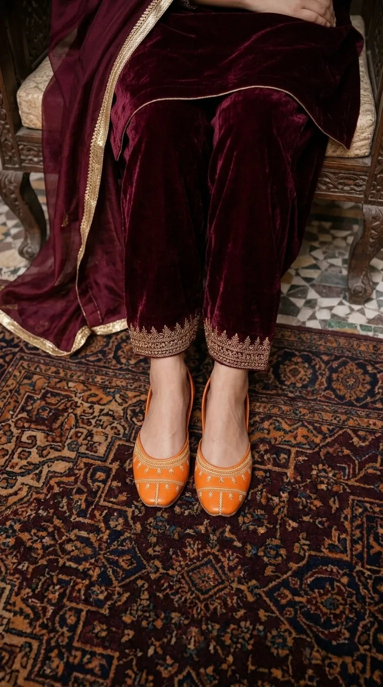 Orange Leather Khussa For Ladies EC8938