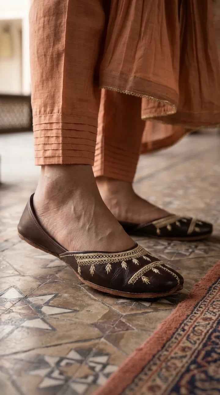Coffee Leather Khussa For Ladies EC8938