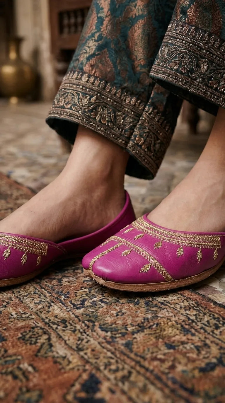 Skpink Leather Khussa For Ladies EC8938