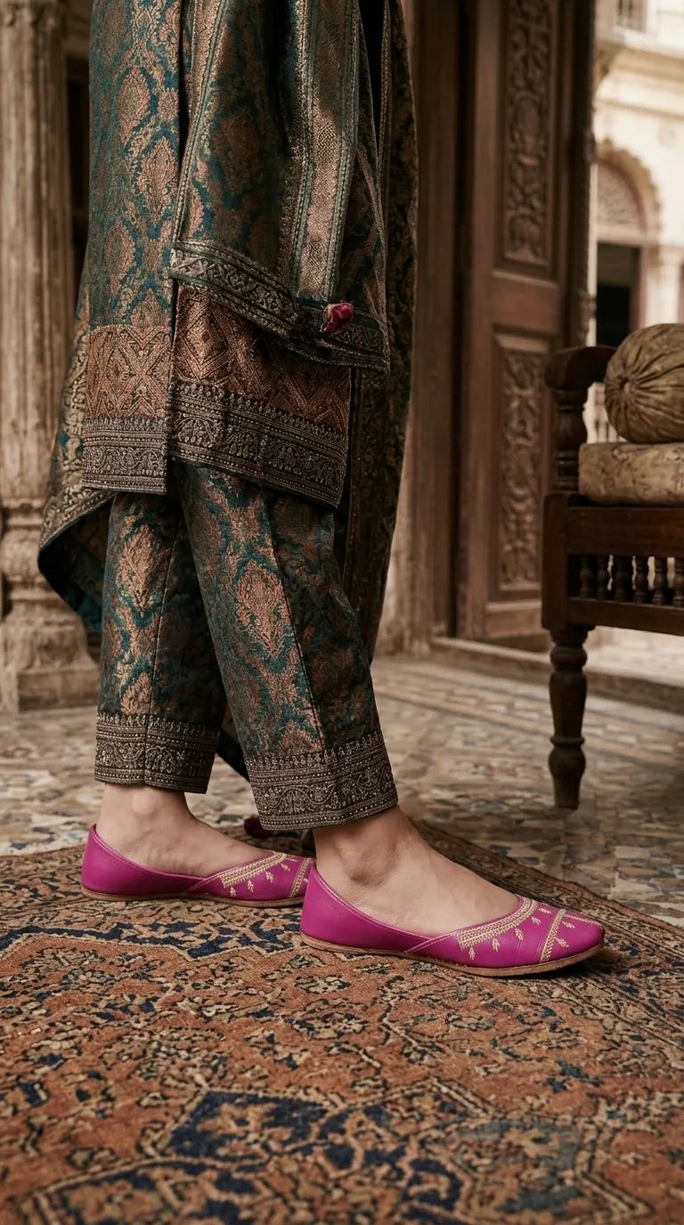 Skpink Leather Khussa For Ladies EC8938