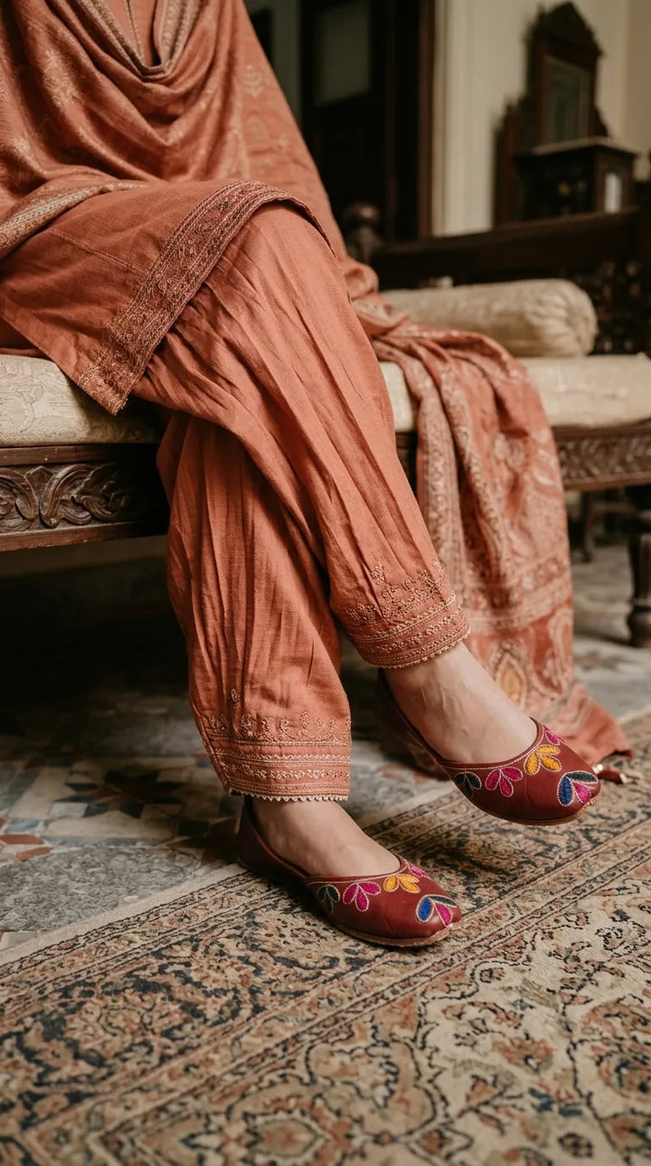 Maroon Leather Khussa For Ladies EC8939