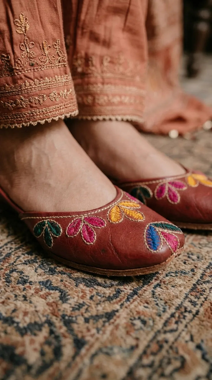Maroon Leather Khussa For Ladies EC8939