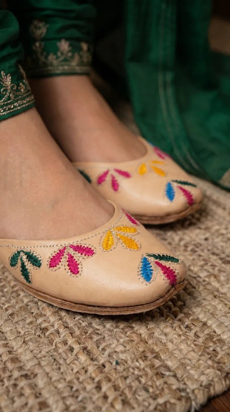 Fawn Leather Khussa For Ladies EC8939