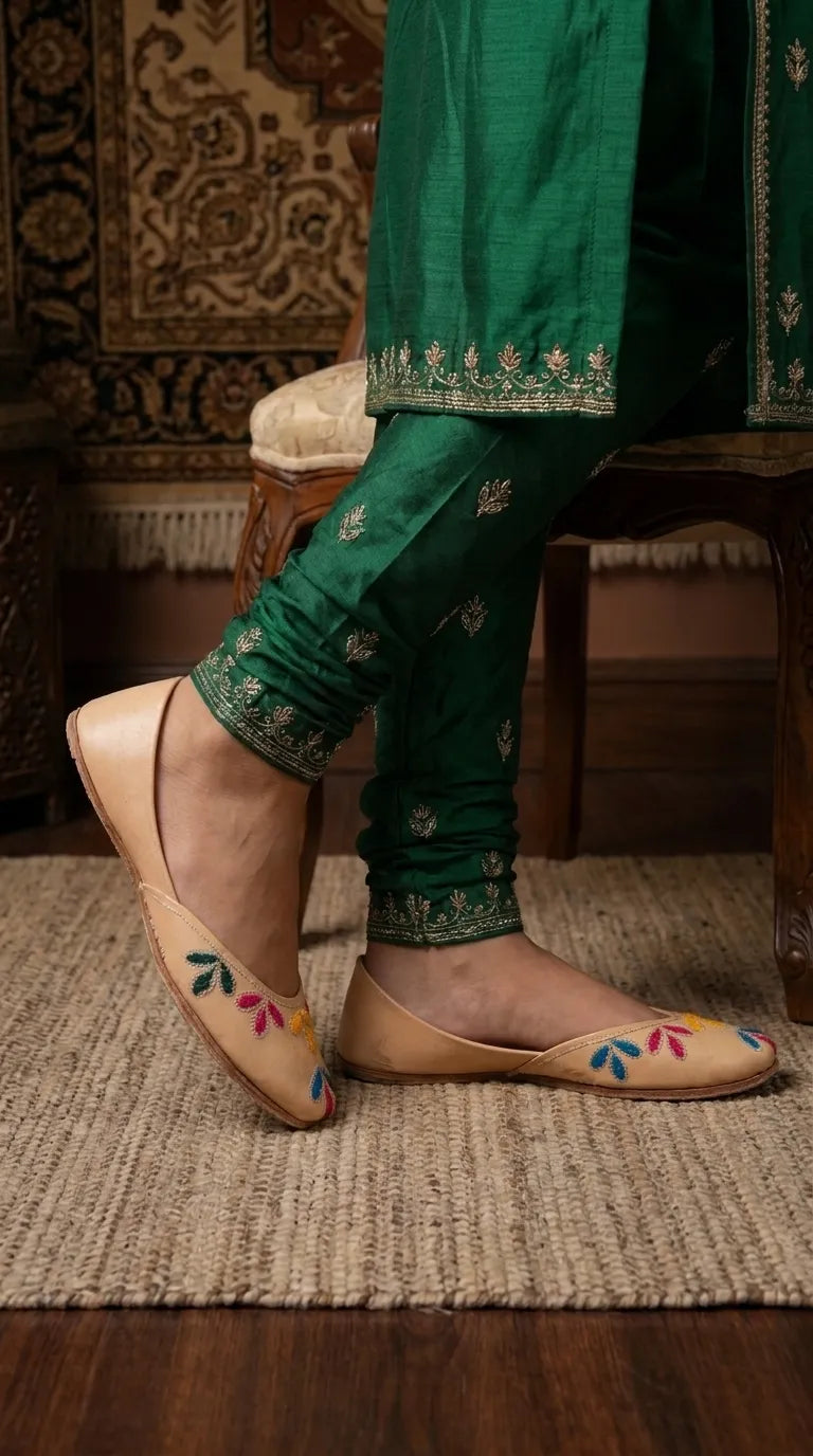 Fawn Leather Khussa For Ladies EC8939