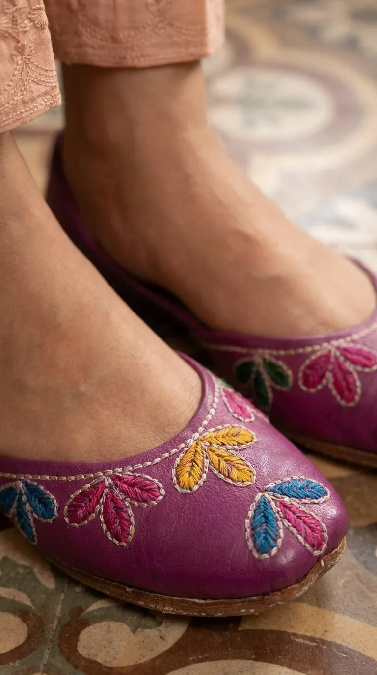 Pink Leather Khussa For Ladies EC8939