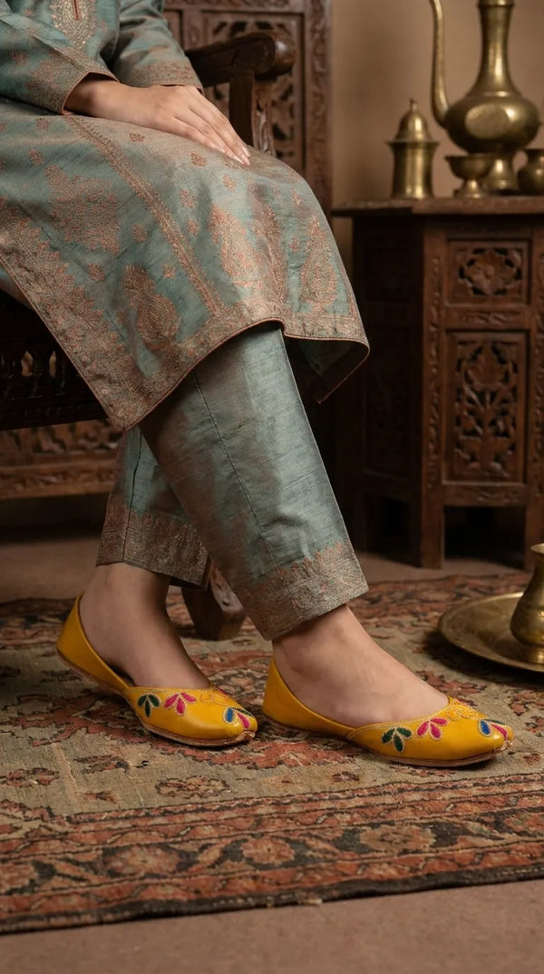 Yellow Leather Khussa For Ladies EC8939