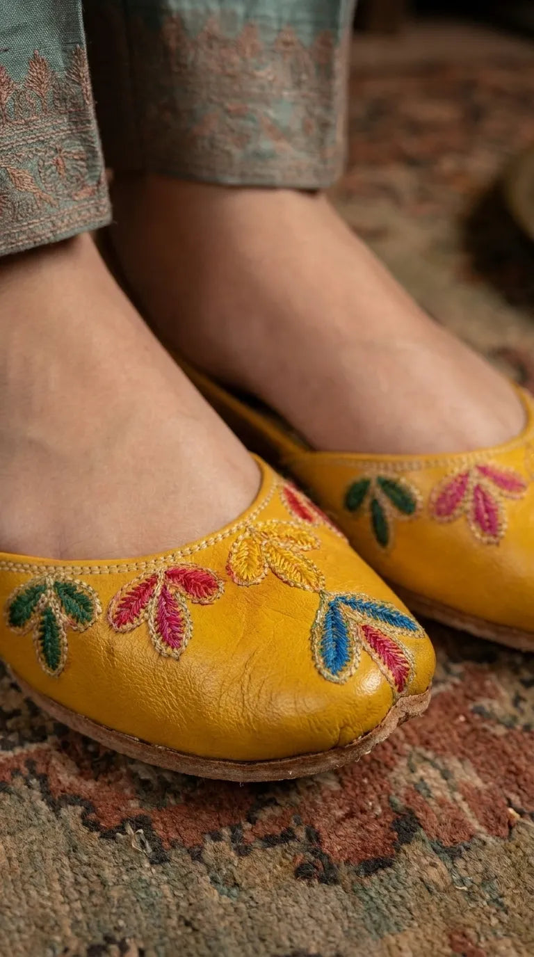 Yellow Leather Khussa For Ladies EC8939