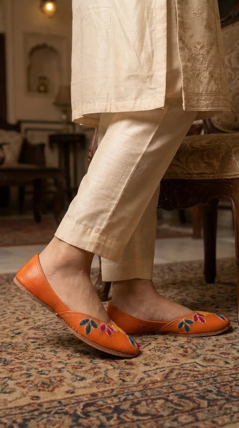 Orange Leather Khussa For Ladies EC8939