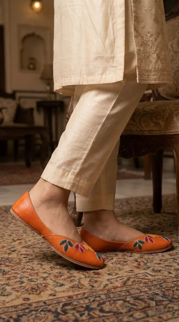 Orange Leather Khussa For Ladies EC8939