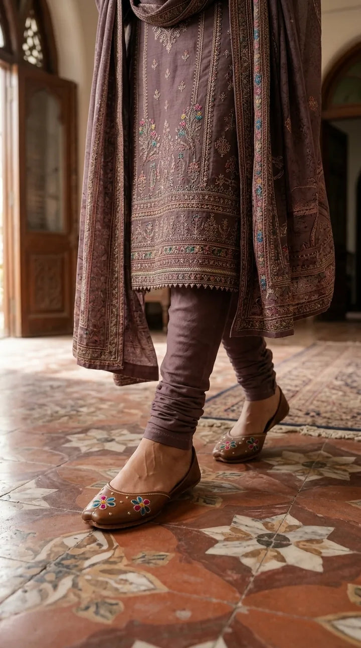 Brown Leather Khussa For Ladies EC8940