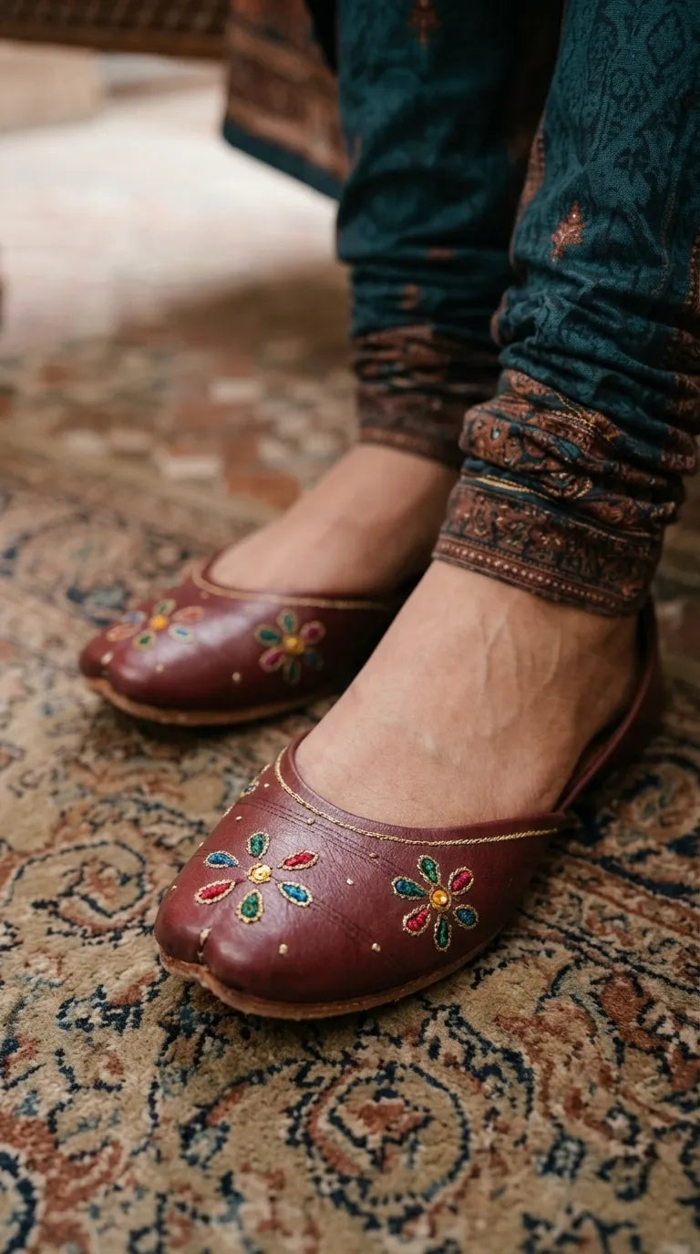 Maroon Leather Khussa For Ladies EC8940