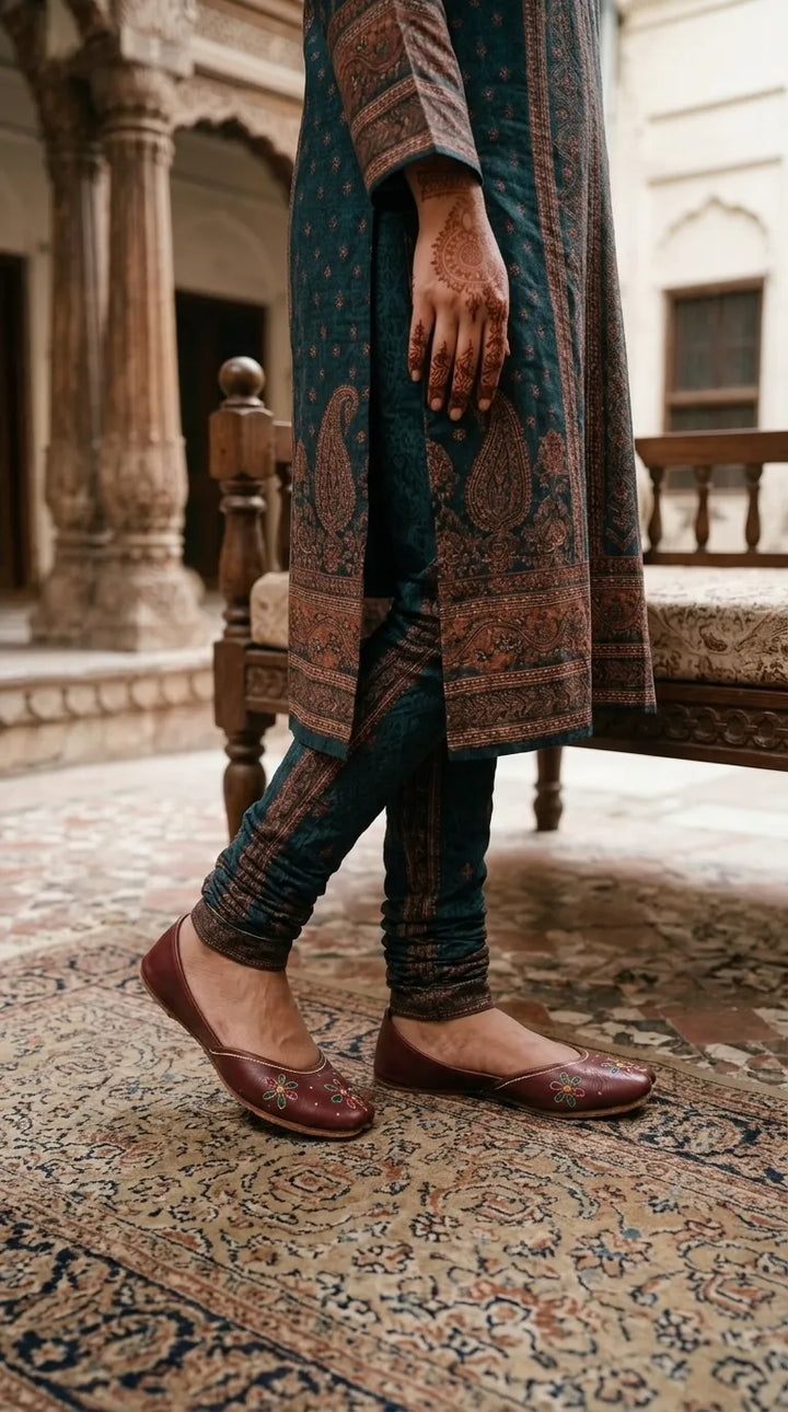 Maroon Leather Khussa For Ladies EC8940