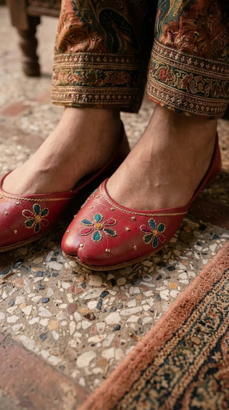 Red Leather Khussa For Ladies EC8940